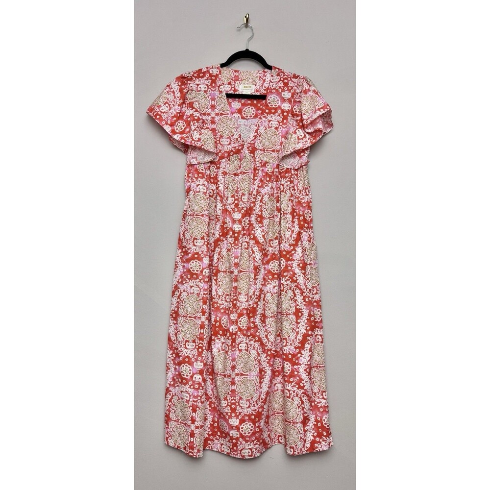 Maeve Anthropologie Midi Dress Womens XXS Printed Boho Flutter Sleeve Pockets